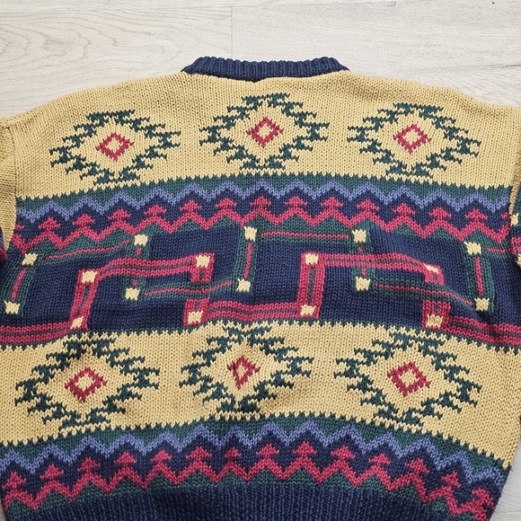 Vintage Structure Knit Sweater Multi Color Aztec Native Print Size Large L - Picture 4 of 9